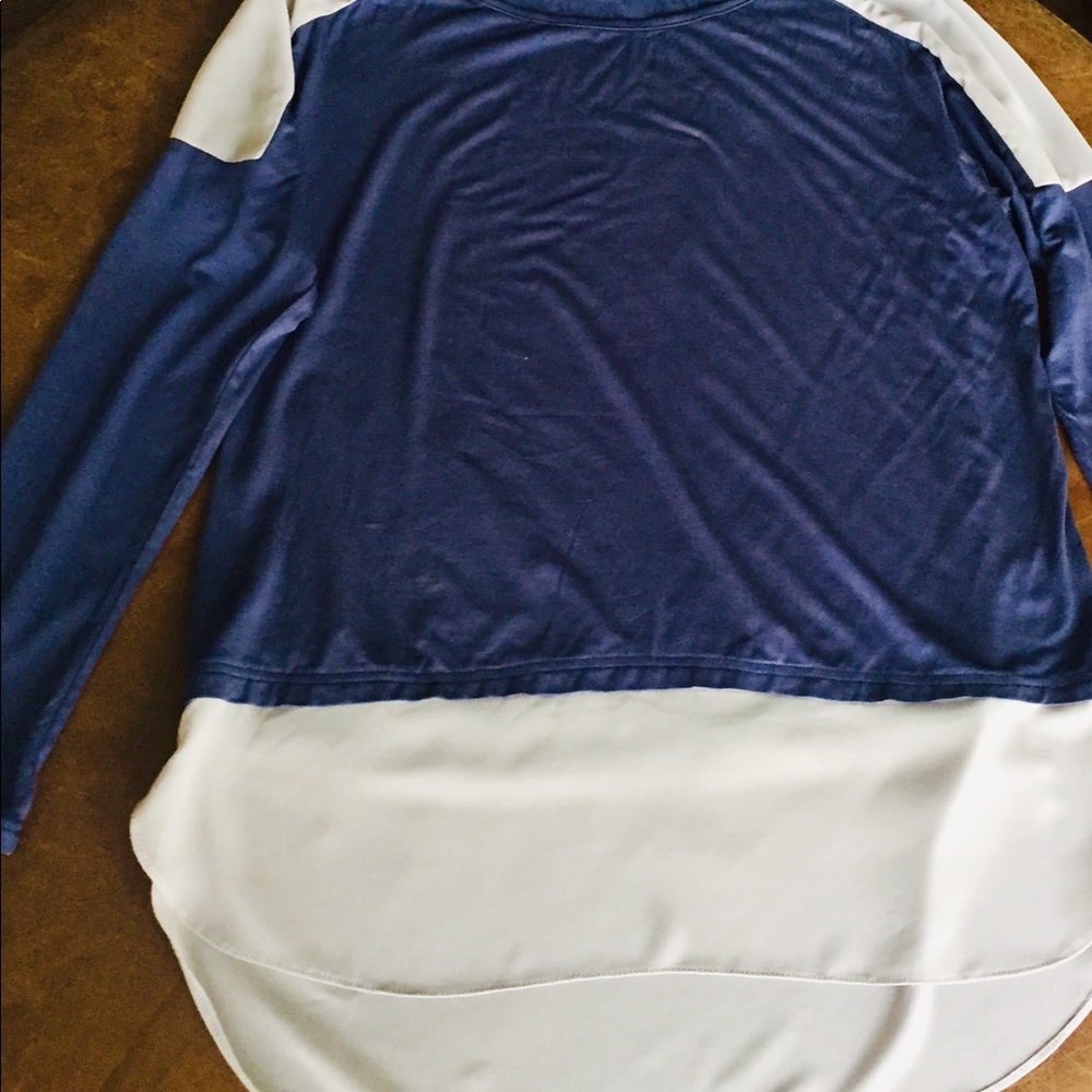 She and Sky Navy Chiffon Long Sleeve Top New Large